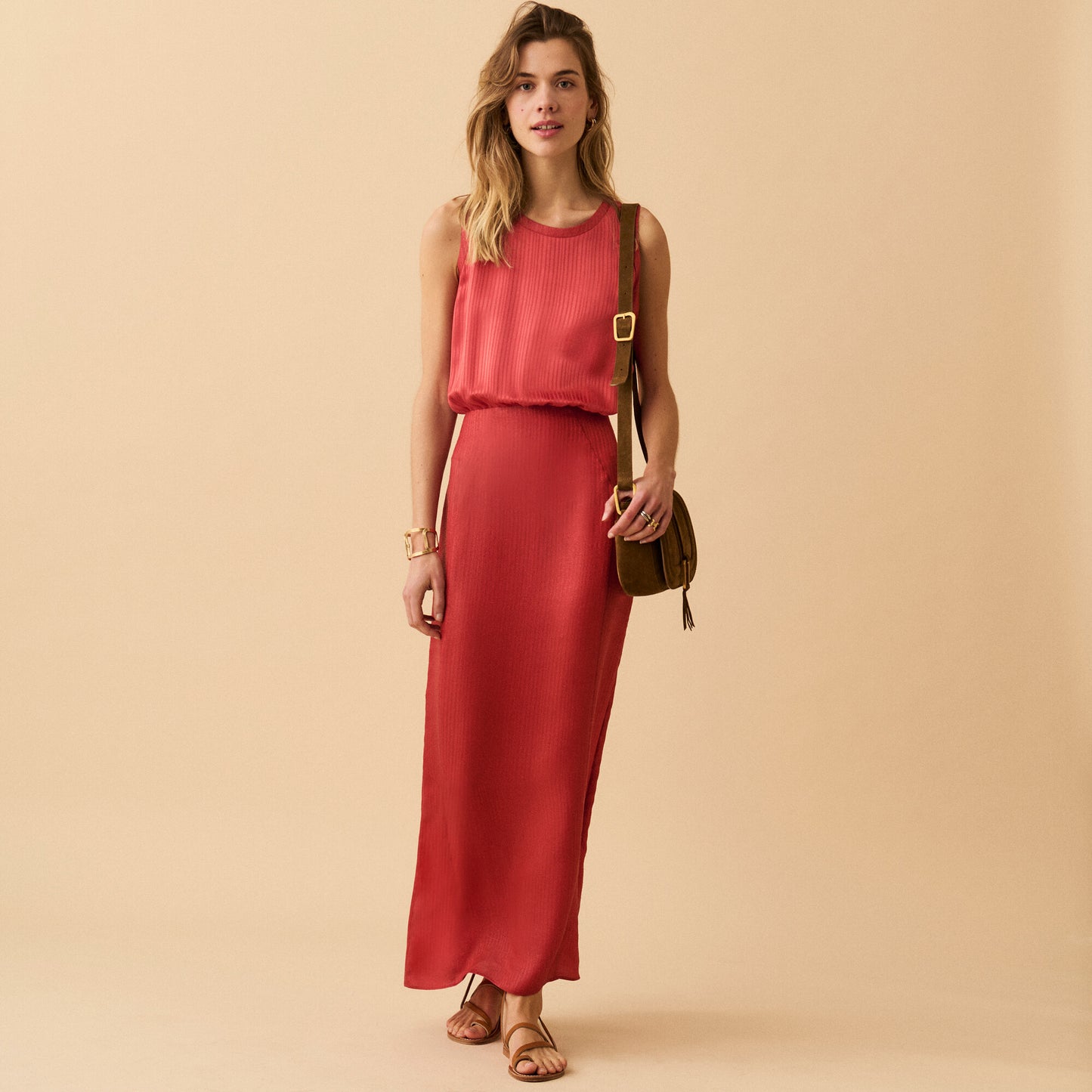 Dauphine Silk Long Dress - Blood Orange