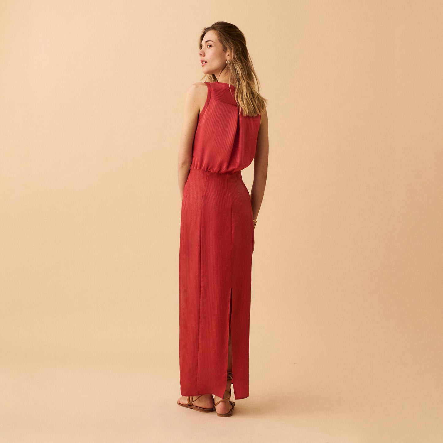 Dauphine Silk Long Dress - Blood Orange