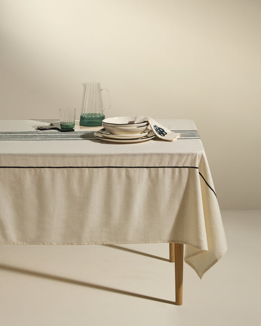 Echo Tablecloth - Ecru / Sarah Blue