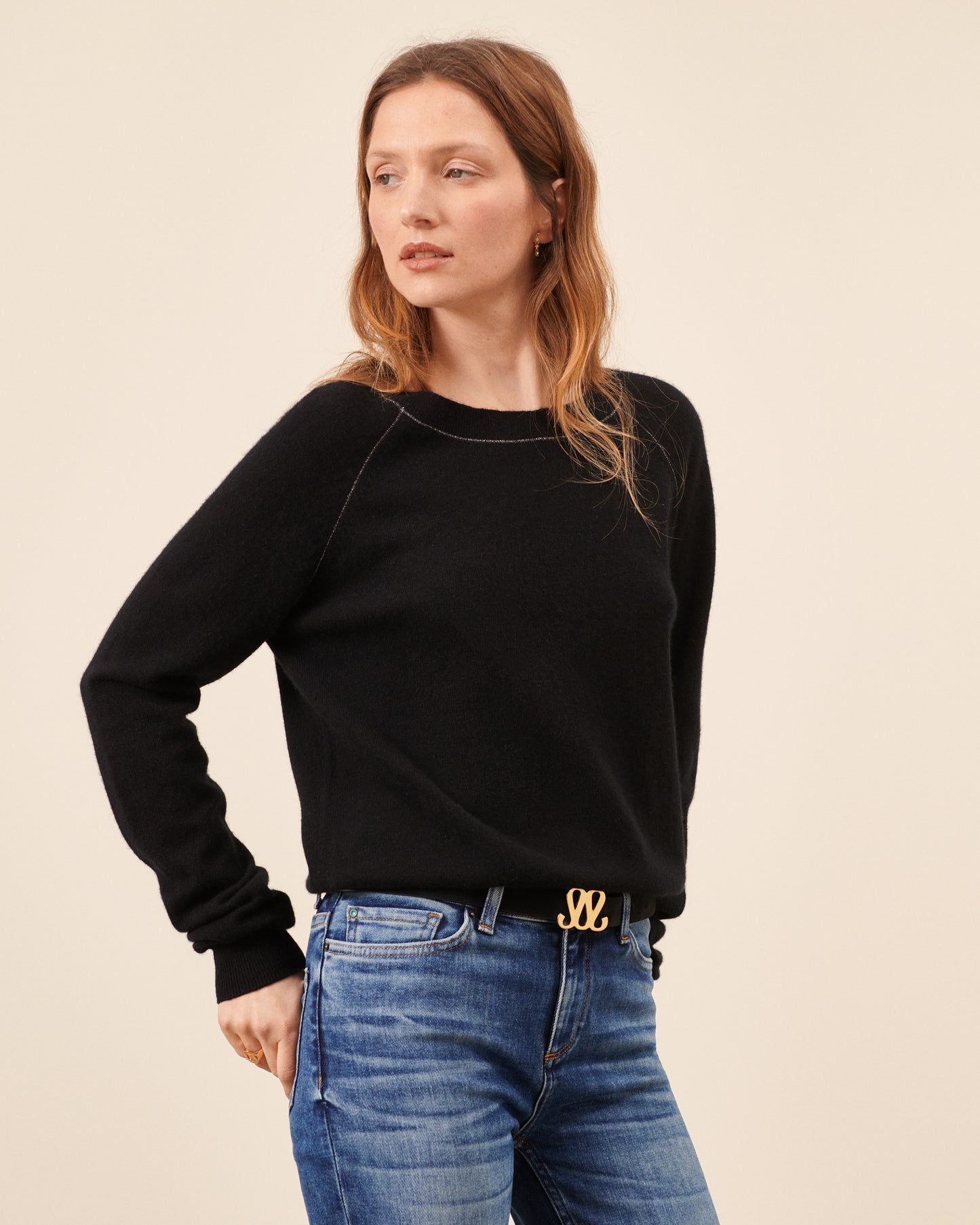 Orsay Round Neck Lurex Sweater - Black